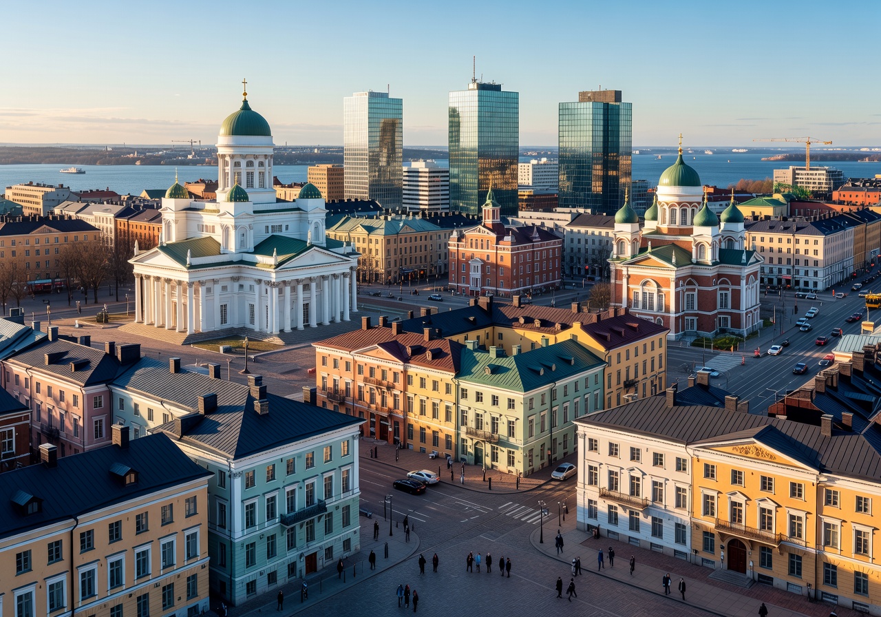 Vibrant cityscape and historical architecture of Helsinki, Finland